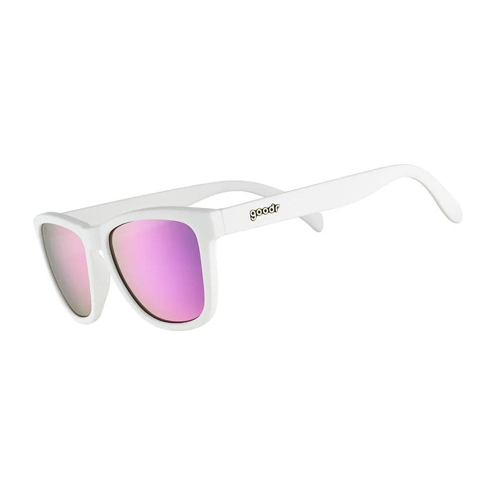 Goodr OG White Sunglasses - Side Scroll Eye Roll
